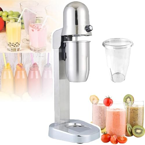 Kit Frullatore per Frappè Da 180 W - Frullatore per Frappè a Testa Singola Regolabile a 2 Velocità (18000 Giri/Min), Tazza in Acciaio Inossidabile + Tazza in Pc Trasparente