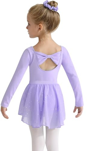 Naiyafly Girls Ballet Leotards with Removable Skirt Kids Dance Leotard Dress Toddler Long Sleeve Ballet Dance Dress Outfit Gymnastics Leotard with Chiffon Skirt