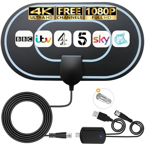 4K HD TV Aerial with Signal Booster - 360° Long Reception Indoor Digital HDTV for Local Channels - Support All Types TV
