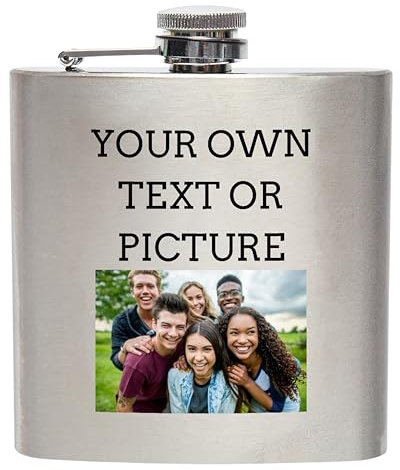 Petaca personalizada de acero inoxidable de 6 onzas, 6 onzas, texto con imagen personalizada, regalos de padrinos de boda, regalos de whisky para hombres, frascos para licor para hombres, frascos para