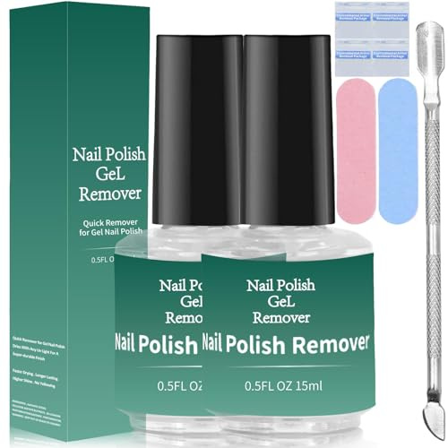 Snarflun Dissolvant Vernis Semi Permanent Lot de 2 Magic Remover Semi Permanent 15 ml avec Lime a Ongles & Pousse Cuticule Rapidement le Vernis Gel en 3-5 Minutes, Protège et ne Blesse Pas les Ongles