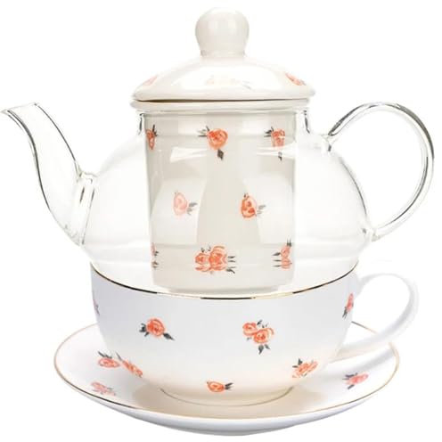 AGYSVGZ Teeservice Für Erwachsene Küche Zuhause Kaffeetasse Keramik Überglasur Teekessel Europäischen Stil Rose Blume Teekanne Set Phnom Penh Tasse Und Untertasse Teekanne Teeservice Teekannen(B)