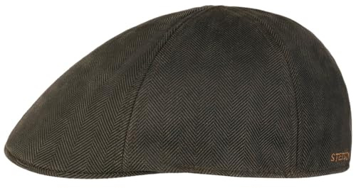 Stetson Herringbone Duck Flatcap Vintage Stil Herren braun-Oliv M (56-57 cm)