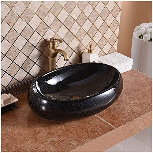 SnamicE Aufsatzwaschbecken, Aufsatzwaschbecken fürs Badezimmer, modernes Aufsatzwaschbecken aus Porzellan, freistehend für Waschtisch, 590 x 410 x 145 mm, oval, F, F-,F-