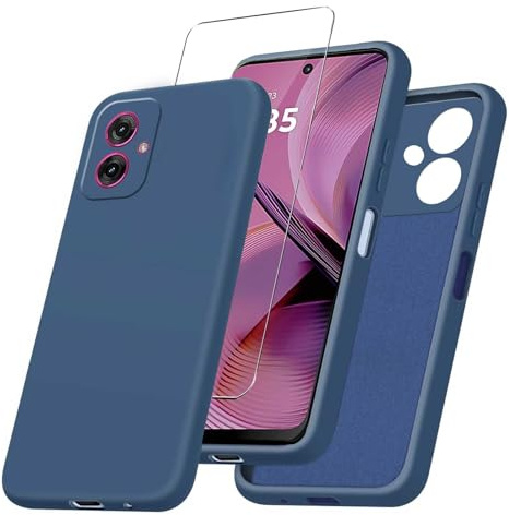 JDXHFF Funda para Motorola Moto G55 5G (6.49) Azul con Vidrio Templado | Carcasa con 1 Piezas Protector de Pantalla Película Protectora - Silicona TPU Suave Caso Case Blue