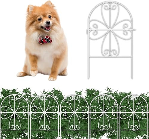 ShopLaLa Garden Fence Animal Barrier (10 Panels) 12in(L) x 24in(H) Rustproof Decorative Heart White Metal Wire Fencing Flower Bed Edging for Landscape Patio Yard Outdoor Decor, Dog Fences Border Panel