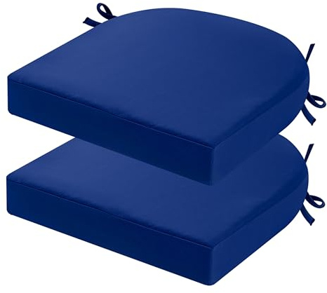 PRIMEPATIO Sitzkissen Outdoor 45x45, 2er Set Wasserdicht mit Bändern | Wasserdichtes Stuhlkissen für Gartenmöbel und Terrassenstühle, Polsterung für Balkon Terrasse und Außenbereich Blau