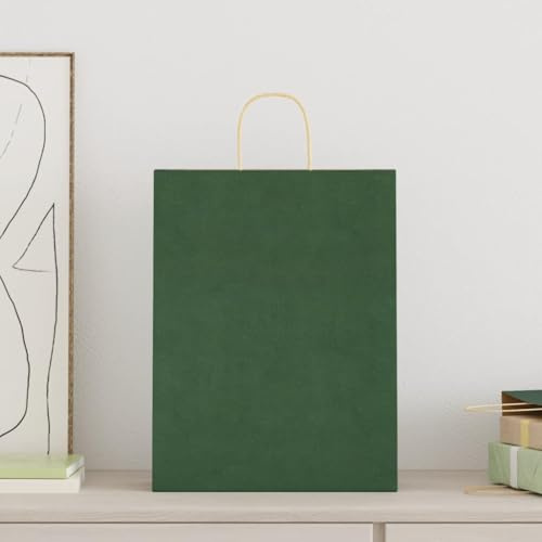 vidaXL Kraftpapiertüten 50 Stk. mit Henkel Grün 32x12x42 cm, Papiertüte, Geschenktüte, Papiertüte mit Henkel, Kraftbeutel, Geschenktüte Kraftpapier