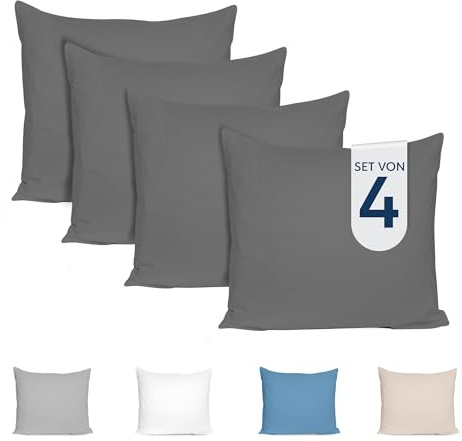 Dreamzie Kissenbezug 40x40 (4er Set) - 100% Jersey Baumwolle 150 g/qm Kissenbezüge - Anthrazit - Für Kissen 40 x 40 cm - Kissenhülle - Kissenbezug - Resistent und Hypoallergen - Zertifiziert Oeko-Tex