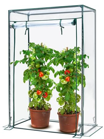 KANWOD Gewächshaus Garten mit Aufrollbarer Tür - Tomatengewächshaus - Foliengewächshaus Winterfest für Balkon, Terrasse, Garten - Einfach zu Montieren - Transparent - 150x100x50cm