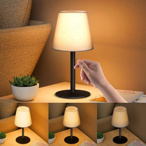 FUYO Led Akku Tischleuchte,3 Helligkeitsstufen Einstellbar Schreibtischlampe, Nachttischlampe Dimmbar Tischleuchten USB, Modern Nachttische Tischlampe für Wohnzimmer Schlafzimmer Tisch