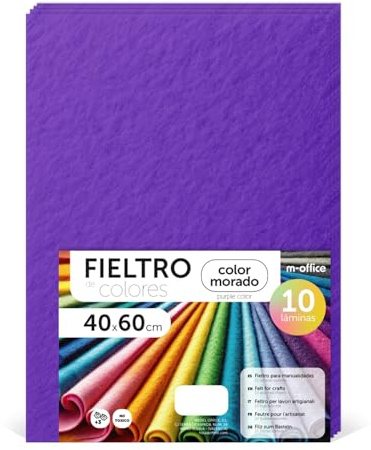 m-office Fieltro para Manualidades, Fieltro de Colores, Suave y Flexible, Material para Costura, Telas Patchwork, Ideal para proyectos DIY, artesanía o decoración, 40x60cm (morado, 10 uds)