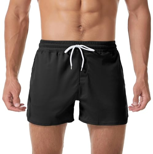 LORSPORTCH Herren 3 Zoll Laufshorts Schnell trocknend Athletisch Gym Workout Training Marathon Shorts Schwarz M