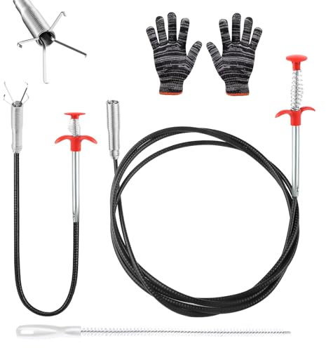 CYUaoao 2 Pezzi Pinze per Artigli Flessibili 300cm & 60cm, 1 Pezzi 45cm Spazzola Tubi Scarico, Sonda Sturatubi, Molla Sturatubi, Stura Tubi di Scarico per Cucina, Bagno