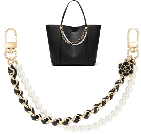 QIUTIMIY 1 Stück Perlen-Geldbörsenketten-Anhänger für Handtaschen, Geldbörsen, Umhängetaschen, Riemenverlängerungskette, Damentaschen-Dekorationszubehör,schwarze Blume