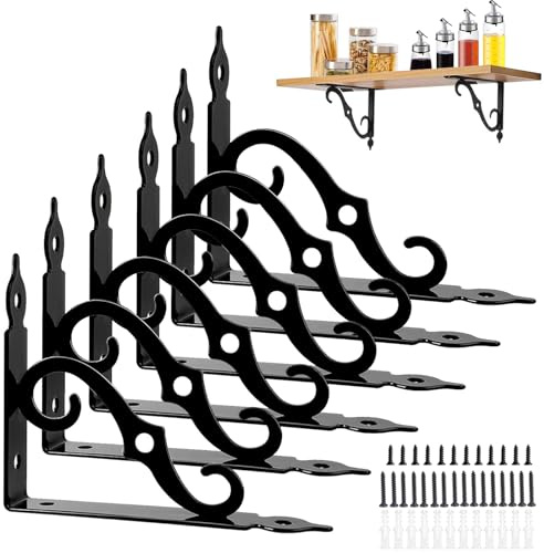 6 Stück Regalhalterung 140 x 110mm, Schwarz Regalhalter Regalwinkel Schwerlast 90 Grad mit Schrauben Metall Regalträger Schwerlastwinkel für Wandhalterung Regal Eckregal
