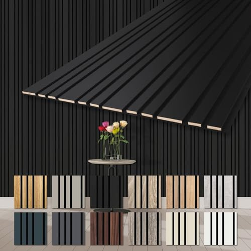 HEXIM Akustikpaneele 4 Stück 278x60cm Holz Mila - flexible Holzpaneele Platten Wandpaneele Wanddeko Kombipaneel Wandverkleidung Schalldämmung Akustikfilz schwarz (6.68m² Black Edition)