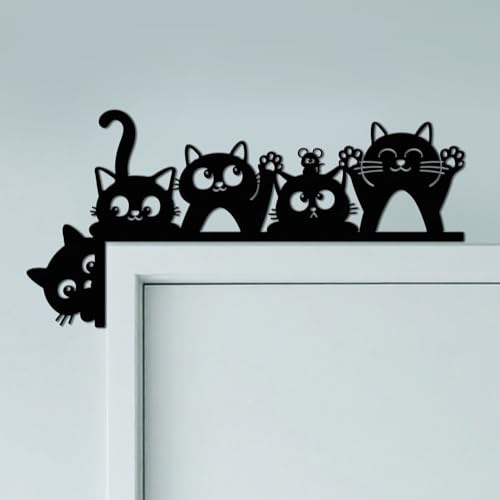 CUTHOLLOW Metal Decoración Marco Puerta, Gatos Negro Adorno de Entrada, Arte Creativo para Marcos de Puertas, Decoracion Pared para Habitación Infantil, Puerta de Entrada, Baño, Dormitorio
