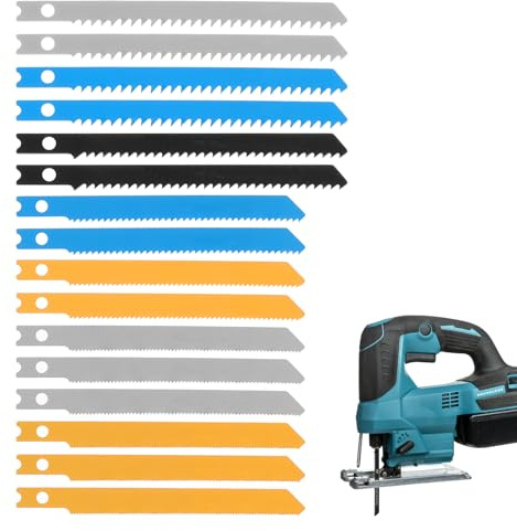 16 Pcs Jigsaw Blades, Jig Saw Blade Set with Storage Case for Wood Plastic and Metal Cutting, U-shank Jigsaw Blades for Most U-handle Jig Saws(6T, 8T, 10T, 14T, 18T, 24T, 32T)