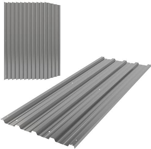 Outsunny Corrugated Roofing Sheets Pack of 12 129 x 45cm Light Grey | Galvanised Metal Roofing Sheets, for Greenhouse, Garage, Storage Shed, Carport