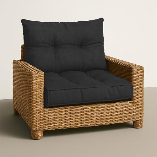 Amazinggirl Cojín Lounge Muebles Jardín - Cojín de Asiento 60x60 cm Respaldo Rattan Ideal para balcón terraza salón Exterior Confort Acolchado Grueso Duradero Grafito