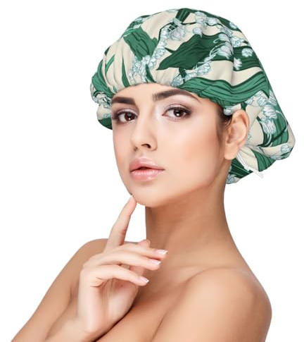 Lirio de los valles,Gorro de dormir de satén ajustable para adultos, de seda, elástico, para dormir, para mujer