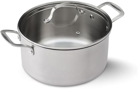 CASTEY - Olla con tapa de Malmö, 24 cm, Acero Inoxidable, Color Plateado, Tecnología Trimetal Induction, Distribuye de Forma Homogénea el Calor, Resistente y Duradera