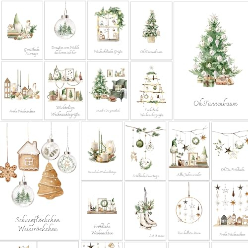 Weihnachtskarten mit Umschlag Set 30 Gemütliche und traditionelle Weihnachten - Klappkarten Weihnachtsgrußkarten