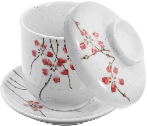BESPORTBLE Bol en Céramique Japonaise avec Couvercle Petite Tasse à Soupe pour Ragoût Bol à Glace Tasse à Mijoter avec Soucoupe Cuisson Vapeur pour Légumes et Œufs