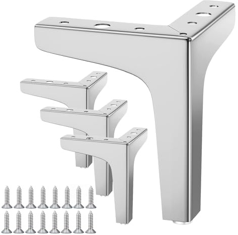 4 Stück Möbelfüße,17 cm Dreieck Tischbeine,Ersatz Sofafüße Metallfüße, für Stühle Tisch Schrank,Bett ,Schränke,Sofa,Nachttisch,TV-Schränke,Schubladen,Couch Stuhl Ottomane,Mit Schrauben(Silber)