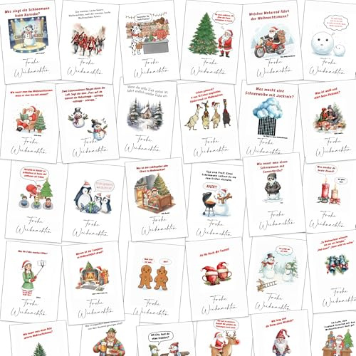 Set aus 30 Weihnachtskarten mit witzigen Festtags-Sprüchen – A6 Karten mit roten Umschlägen