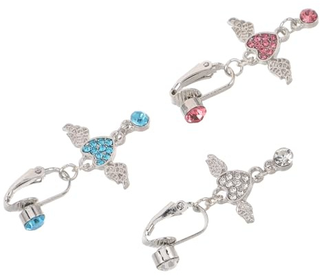 Abaodam 3 Piezas Pinza Ombligo de Cristal Circonitas Pinza Ombligo Tipo Corazón sin Perforación Alas de Ángel para Fiestas y Eventos