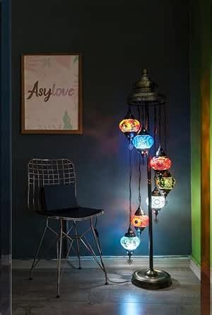 Halay Türkische Stehlampe, handgefertigt, 7 Kugeln, orientalische Stehlampe, Mosaik, mehrfarbig, Grün (Farbmischung)