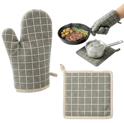 JYXNU 2 Pezzi Presine da Cucina, Presine in Cotone, Resistente al Calore Fino a 250°C, Guanti da Forno in Cotone Portapentole da Cucina Resistenti al Calore per Cucinare (Grigio)