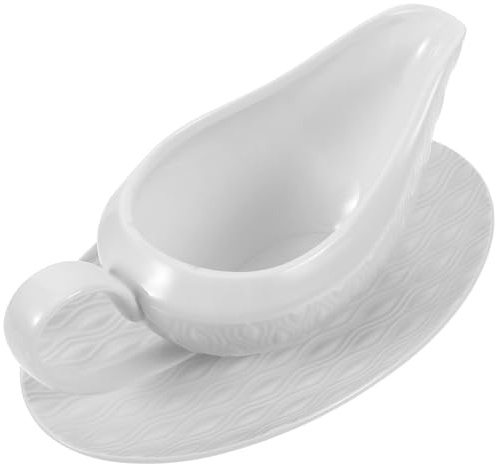 VALICLUD Salsera de Cerámica Color Blanco con Asa 255 Ml con Platillo Incluido, Recipiente para Salsa y Leche para Uso en Cocina y Comedor, Adecuado para Servir Salsas y Aderezos en Hogar