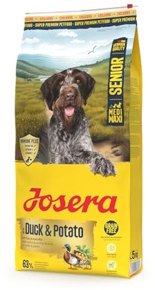 JOSERA Senior Ente & Kartoffel (1 x 12,5 kg) | Premium Trockenfutter für ältere Hunde großer Größen | leckere Ente & Kartoffel | getreidefrei | Immune Plus Komplex | 1er Pack