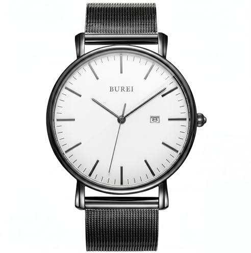 BUREI Ultra Dünne Uhren Herren Analoges Datum Armbanduhr Herren mit Japanisches Quarzwerk, Geschenke für Männer