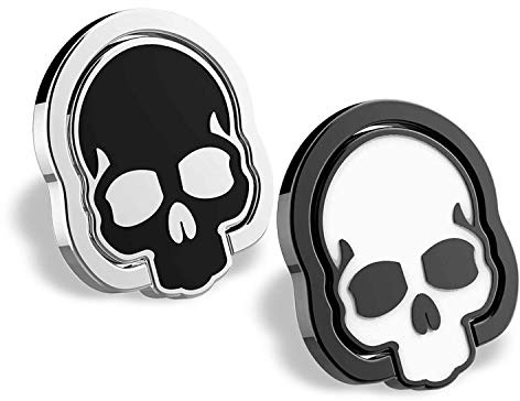 homEdge Cell Phone Skull Ring Grip, Set of 2 Packs 360° Adjustable Finger Ring Holder, Suitable for Magnetic Car Mount Kickstand for Cell Phone-Black and White