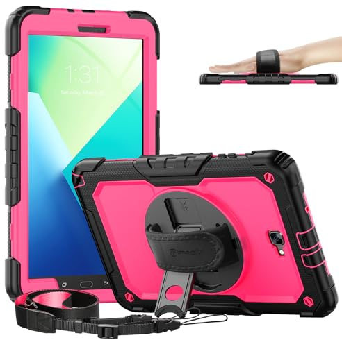 SXTech Schutzhülle für Galaxy Tab A 10.1, stoßfest, mit Handschlaufe, Schulterstreifen zum Aufhängen im Autositz. Integrierte Displayschutzfolie für Samsung 2018 SM-T580 T585 T587 Tablet Pink/Schwarz