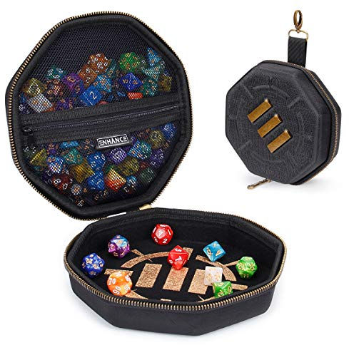 ENHANCE Gioco da Tavolo Caso di Dadi e Vassoio di Rotolamento Contenitore di Stoccaggio per Un Massimo di 150 Pezzi RPG - Design Robusto e Protettivo con Interni Morbidi - Accessorio per Giochi