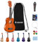 Donner Ukulele per Principiante Soprano Ukulele Kit 21 Polllici con Custodia Corde Ukelele Hawaiano Online Lezione Colore Mogano