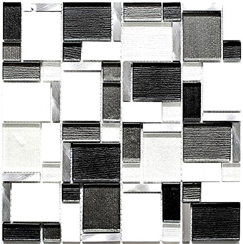 Mosaik Fliese Aluminium weiß grau Kombination Glasmosaik Crystal Stein für WAND BAD DUSCHE KÜCHE FLIESENSPIEGEL THEKENVERKLEIDUNG BADEWANNENVERKLEIDUNG Mosaikmatte Mosaikplatte | 10 Mosaikmatten