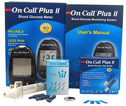 On Call Plus II Diabetes UK Monitoring Starter Pack + 50 Test Strips, Lancets and Auto Lancer
