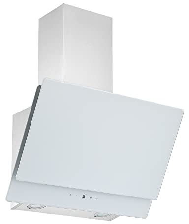 Dunstabzugshaube 60 cm kopffreie Schräghaube Wandhaube Glas weiß LED Respekta