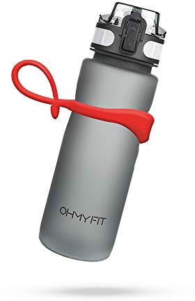 OHMY FIT Tritan Sport-Wasserflasche mit magnetischem Silikon-Tragegurt und One-Klick-Öffnungskappe, magnetischer Getränkehalter für Metallausrüstung, Flasche mit Riemen für Rucksack, Gürtel und mehr,