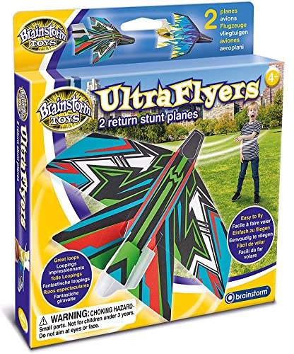 Brainstorm Toys UltraFlyers – 2 Stunt Planes with Loop and Return Action, Aerobatic Flying Gliders for Kids’ Outdoor Play