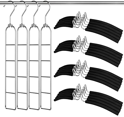 4 Stück Kleiderbügel, 5 in 1 Metall Kleiderständer, Anti Rutsch Mehrlagige Kleiderbügel, Eva Schwamm Mehrzweck Kleiderbügel, Platzsparende für Jacken Shirts T-Shirts Mäntel Pullover (Schwarz)