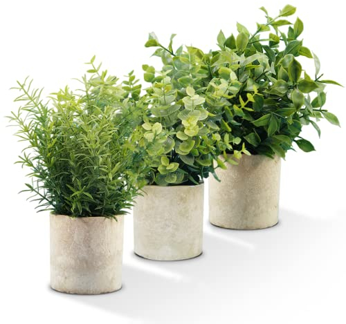 Zlesso Potted Artificial Plants Small Eucalyptus Fake Plastic Plant Pots for Indoor House Faux Plants in Pots 9.5 for Decoration and Gift for friends Decoration for kitchen