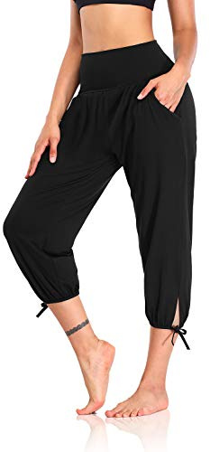 DIBAOLONG Womens Yoga Pants Capri Loose Workout Sweatpants Comfy Lounge Joggers with Pockets Black 2XL