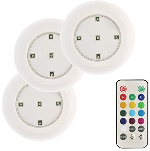 HEITECH Promotion LED Lichter mit RGB 3er Pack - Wandleuchte batteriebetrieben mit Fernbedienung für Innenbereich Nachtlicht kabellos für Küche, Garage, Vitrine - Unterbauleuchte, 4003554, 1 Stück